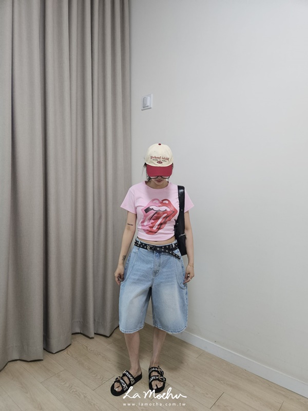 褲腳不收邊六分牛仔寬褲